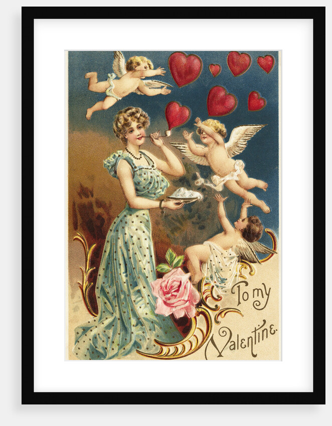 To My Valentine Postcard with Flying Cupids by Anonymous