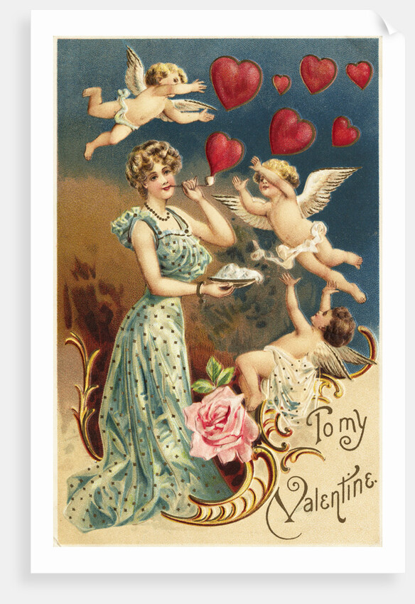 To My Valentine Postcard with Flying Cupids by Anonymous