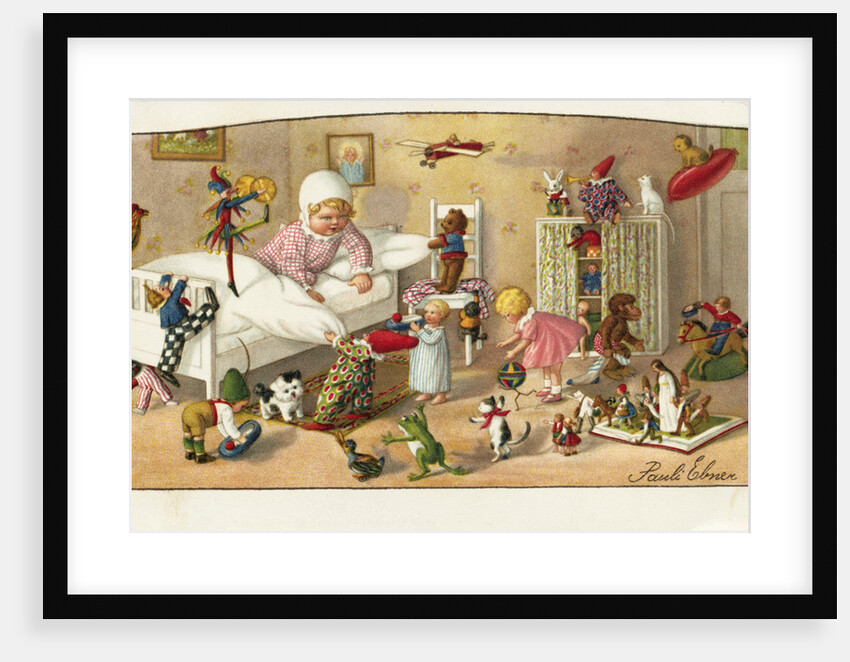 Postcard of Toys Waking a Little Girl by Pauli Ebner