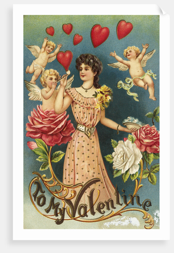To My Valentine Postcard with Cupids and a Woman by Anonymous