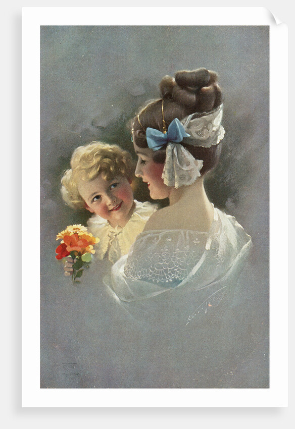 Postcard of Mother Holding Daughter by Anonymous