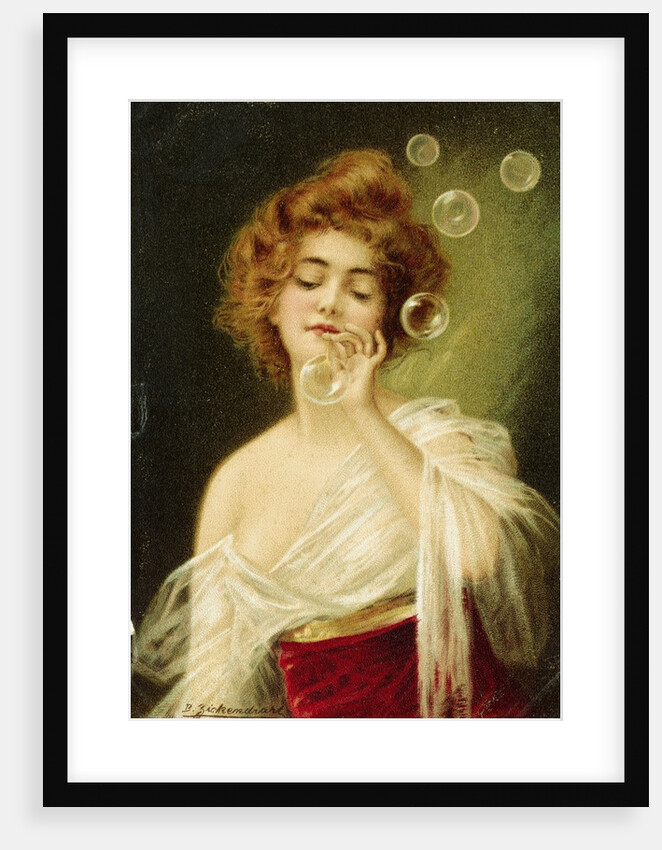 Postcard of Woman Blowing Bubbles by B. Zickendraht
