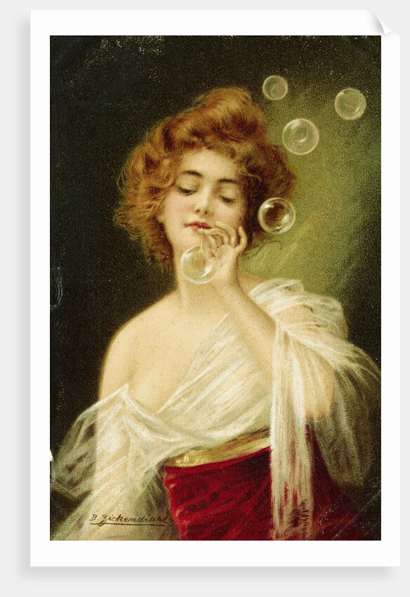 Postcard of Woman Blowing Bubbles by B. Zickendraht