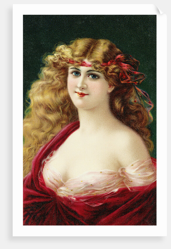Postcard of Young Woman Wearing a Red Dress by Anonymous