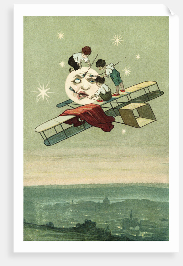 Postcard of Boys Dusting the Man on the Moon by Anonymous
