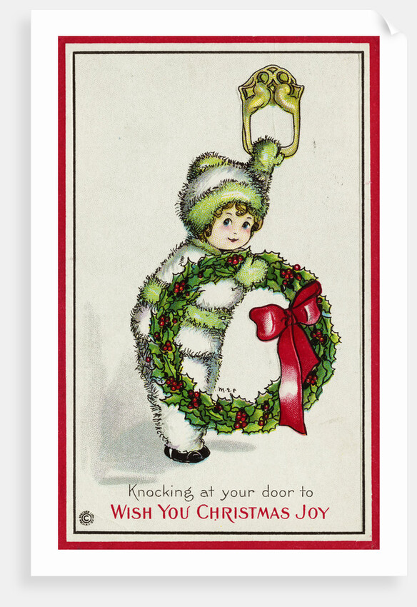 Knocking at Your Door to Wish You Christmas Joy Postcard by Pauli Ebner