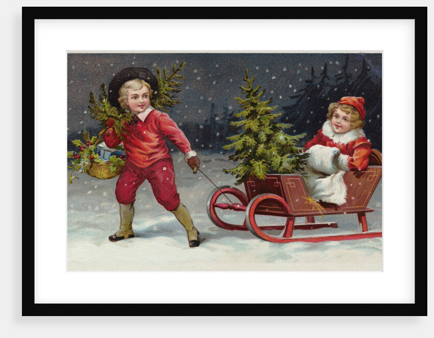 Postcard with Children and a Sleigh by Anonymous