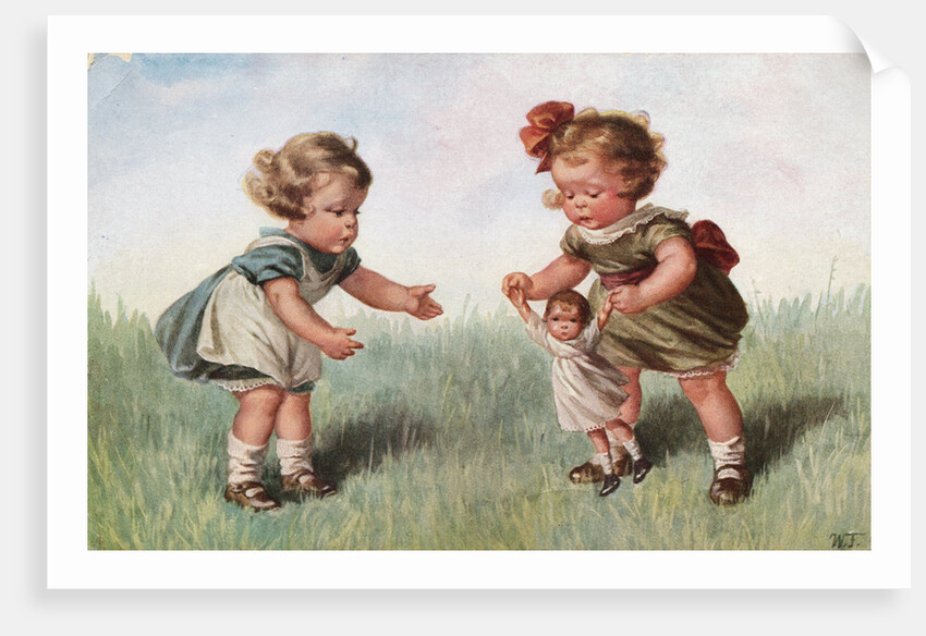 Postcard with Little Girls and a Doll by Anonymous