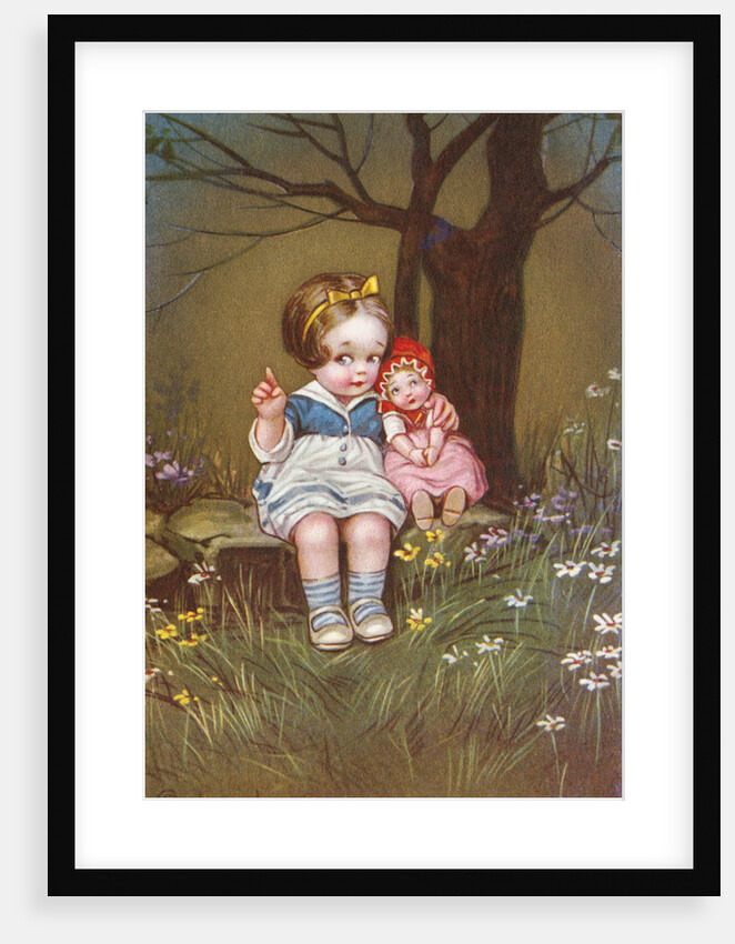 Postcard with a Little Girl and Her Doll by Anonymous