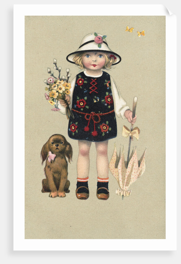 Postcard of a Young Girl and Her Dog by Anonymous