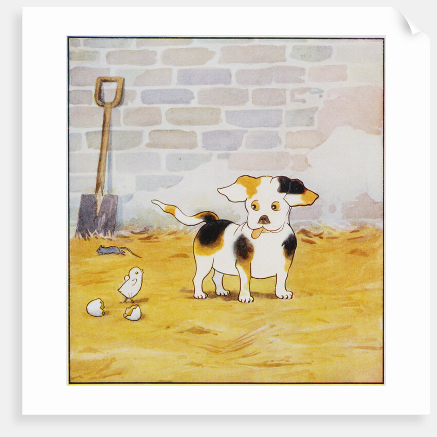Illustration of a Puppy and a Chick from Watty: A White Puppy by Mrs. Ernest Ames