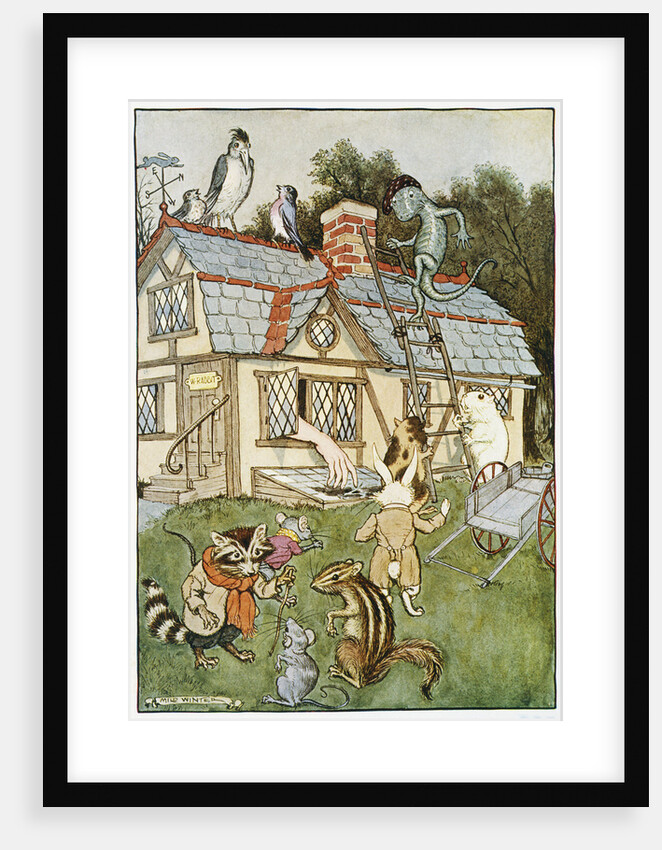 Illustration Showing Alice Cramped Inside the White Rabbit's House by Milo Winter
