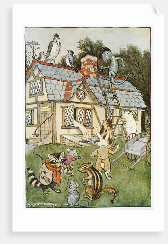 Illustration Showing Alice Cramped Inside the White Rabbit's House by Milo Winter