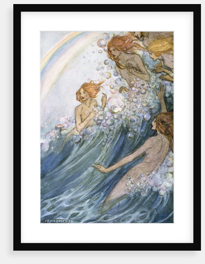 Book Illustration of Nymphs Riding a Wave by Florence Harrison