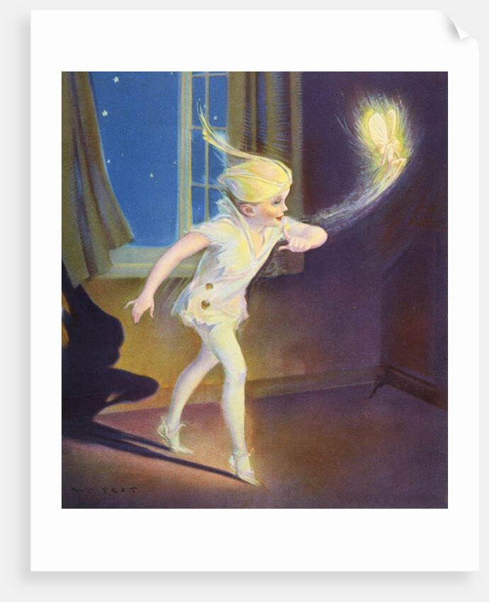 Book Illustration of Peter Pan Tiptoeing with Tinkerbell by Roy Best