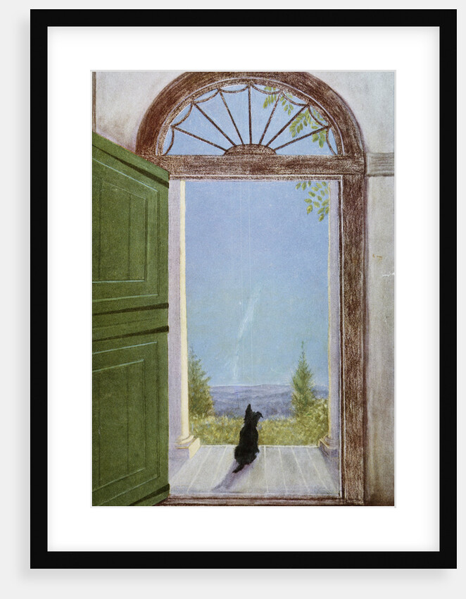 Illustration of a Dog Sitting on the Front Porch by Marguerite Kirmse
