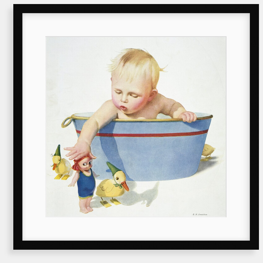 Illustration of a Young Child Playing with Bath Toys by E.N. Donaldson