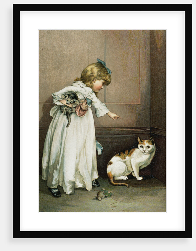 Illustration of a Little Girl Scolding a Cat by Anonymous