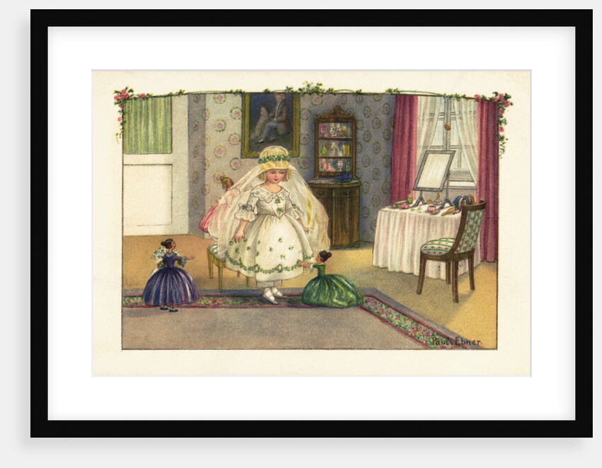 Postcard of a Little Girl Playing with Dolls by Pauli Ebner