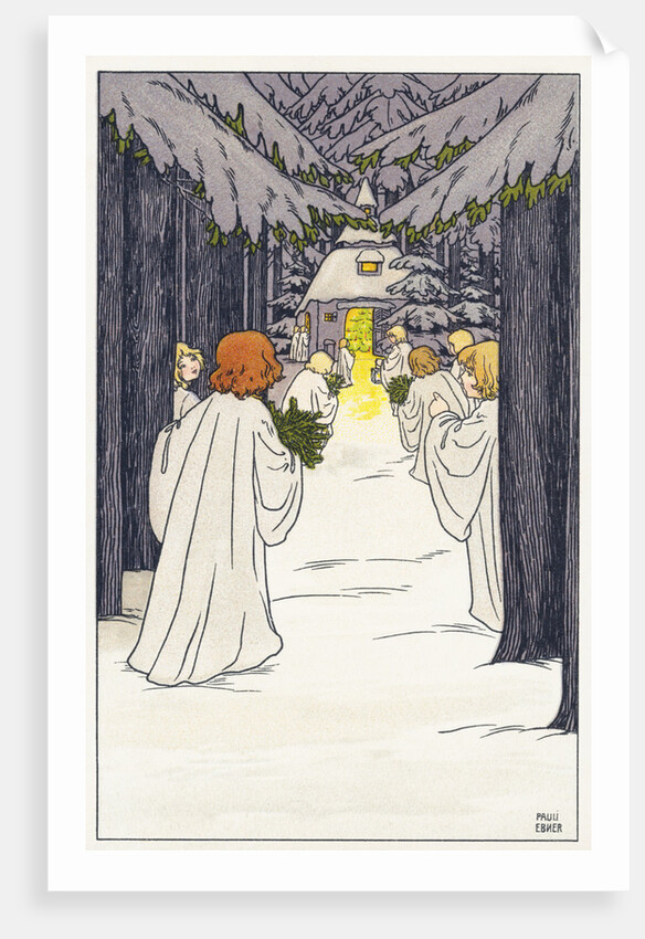 Postcard of a Snowy Christmas Scene by Pauli Ebner