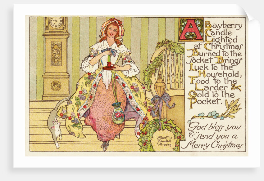 A Bayberry Candle Lighted at Christmas Postcard by Albertine Randall Wheelan