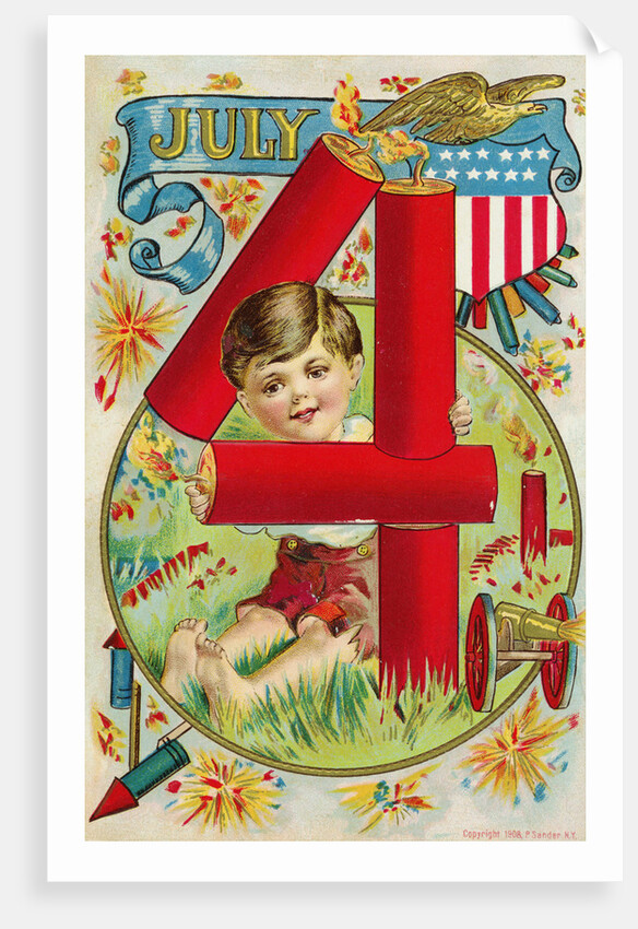 July 4 Postcard with Firecrackers by Anonymous