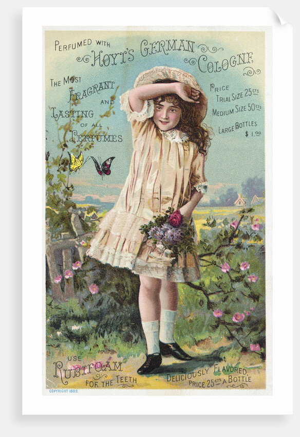 Hoyt's German Cologne Trade Card with a Girl and Butterflies by Corbis