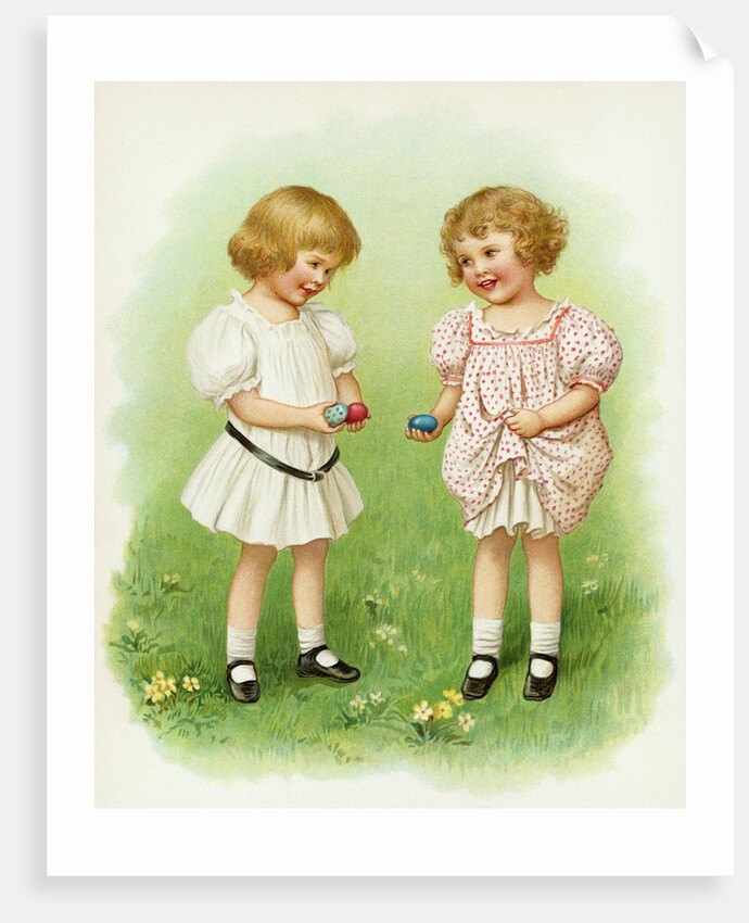 Illustration of Little Girls with Easter Eggs by Ida Waugh