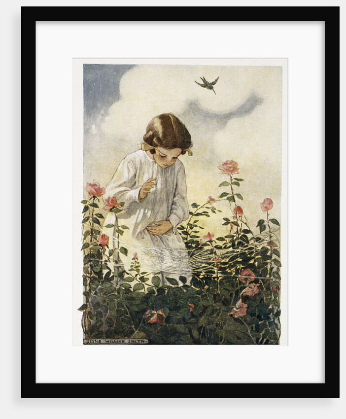 Illustration of a Girl and a Spider Web by Jessie Willcox Smith