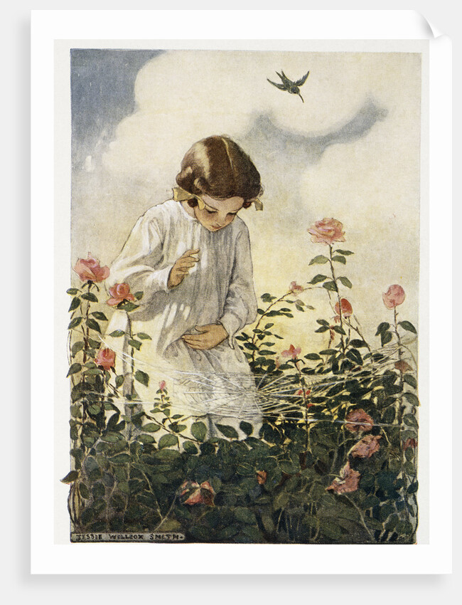 Illustration of a Girl and a Spider Web by Jessie Willcox Smith