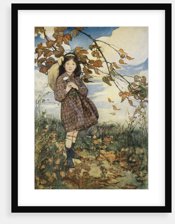 Illustration of a Girl and Autumn Leaves by Jessie Willcox Smith