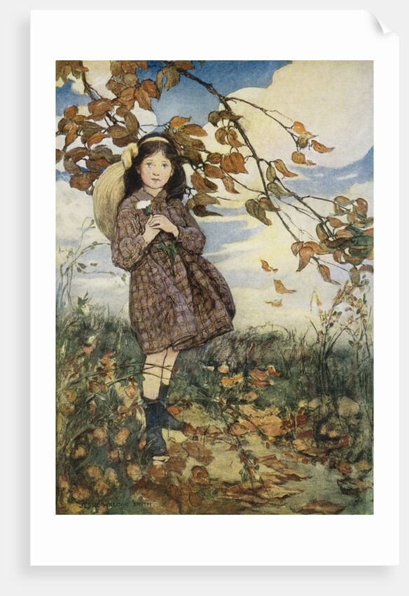Illustration of a Girl and Autumn Leaves by Jessie Willcox Smith