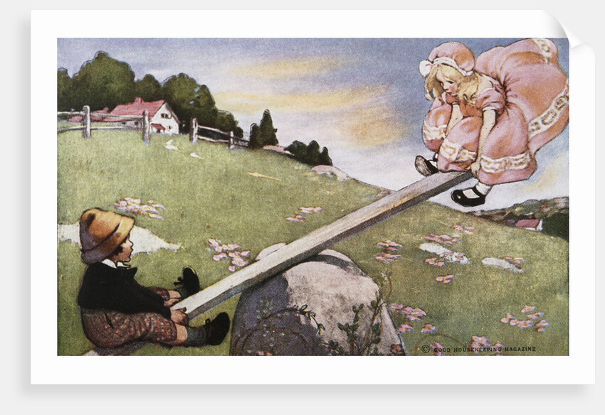Illustration of a Boy and a Girl on a Seesaw by Jessie Willcox Smith