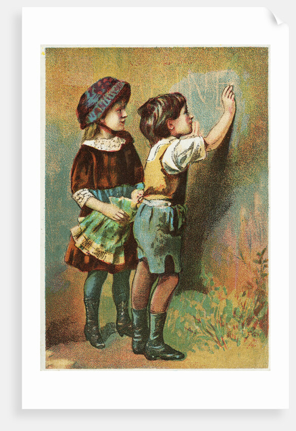 Trade Card Showing Children Writing on a Wall by Anonymous
