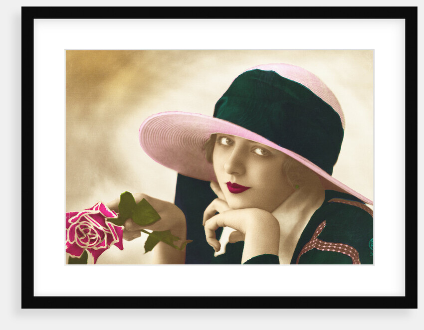 Postcard of a Flapper Holding a Rose by Anonymous