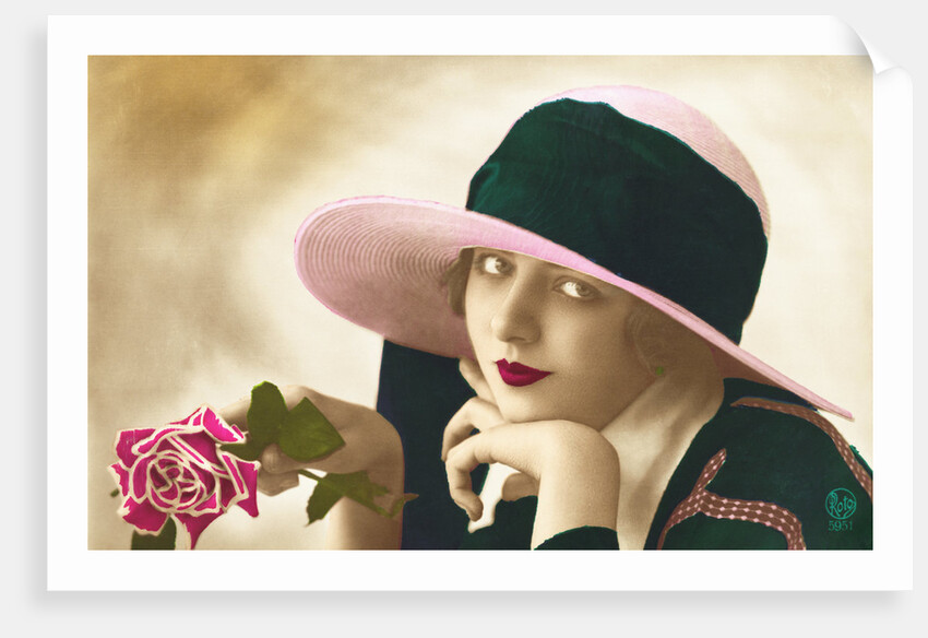 Postcard of a Flapper Holding a Rose by Anonymous