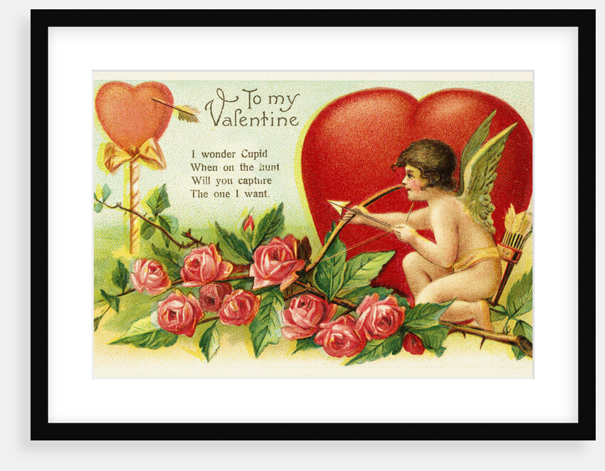 To My Valentine Postcard with Cupid and Hearts by Anonymous