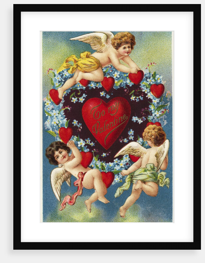 To My Valentine Postcard with a Heart and Cherubs by Anonymous