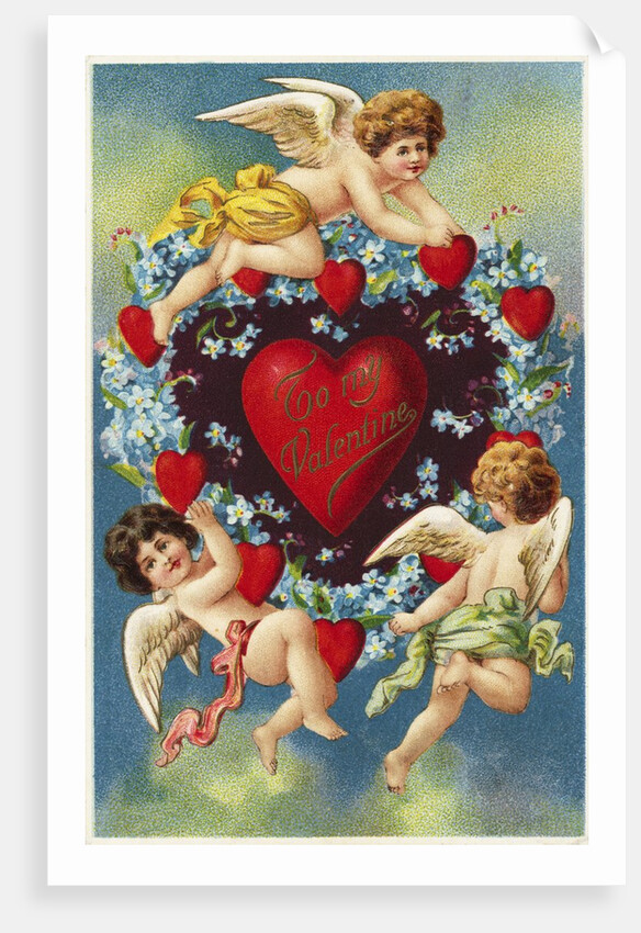 To My Valentine Postcard with a Heart and Cherubs by Anonymous