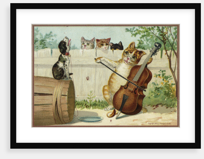 Trade Card of a Cat Playing a Cello with a Howling Dog by Anonymous