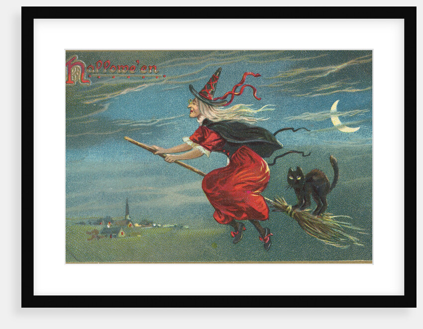Hallowe'en Postcard with Flying Witch by Anonymous