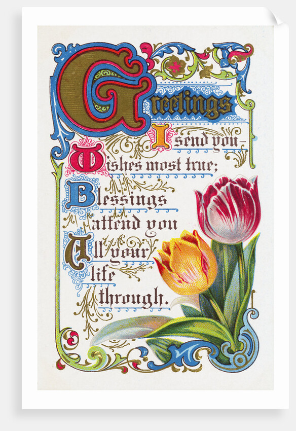 Greetings Postcard with Poem and Tulips by Anonymous