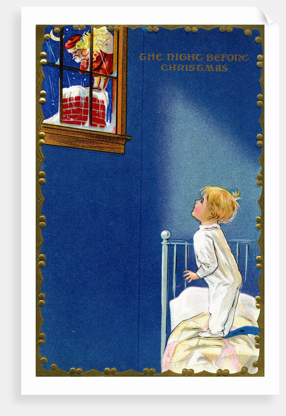 The Night Before Christmas Postcard with a Child Watching Santa by Anonymous