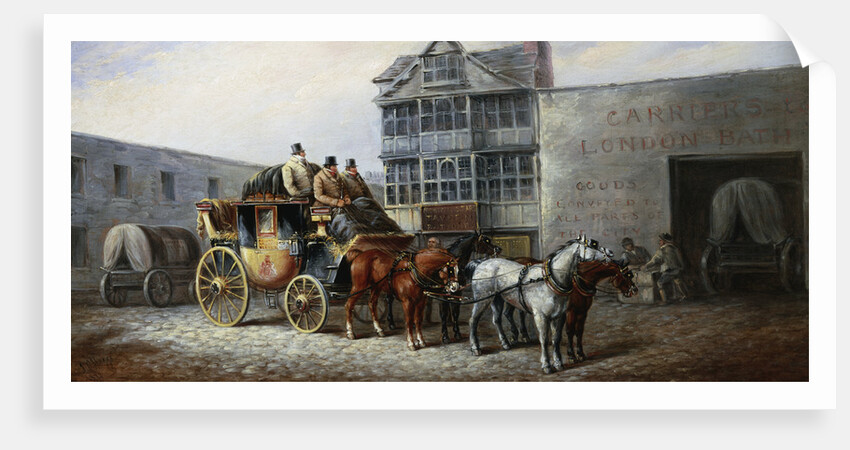 The Bristol Stagecoach Leaving the Fourteen Stars Tavern by John Charles Maggs