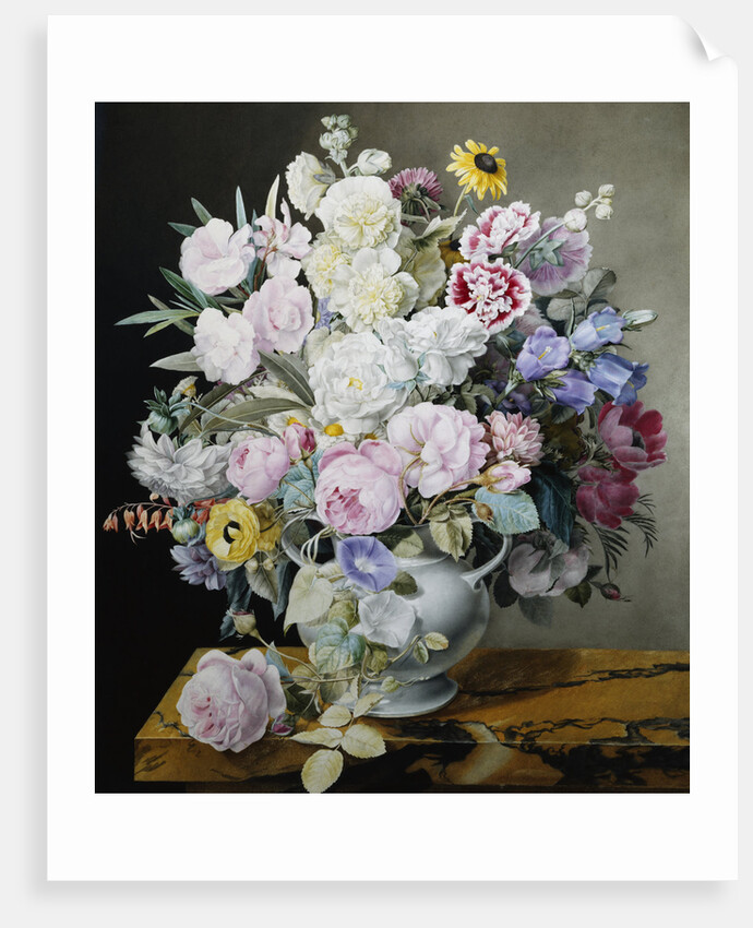 A Still Life of Flowers on a Marble Ledge by Cyane Lecoq de Boisbaudran