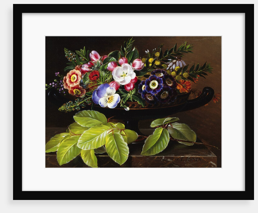 Apple Blossoms, Primula, Heather, and Yellow Acacia by Johan Laurentz Jensen