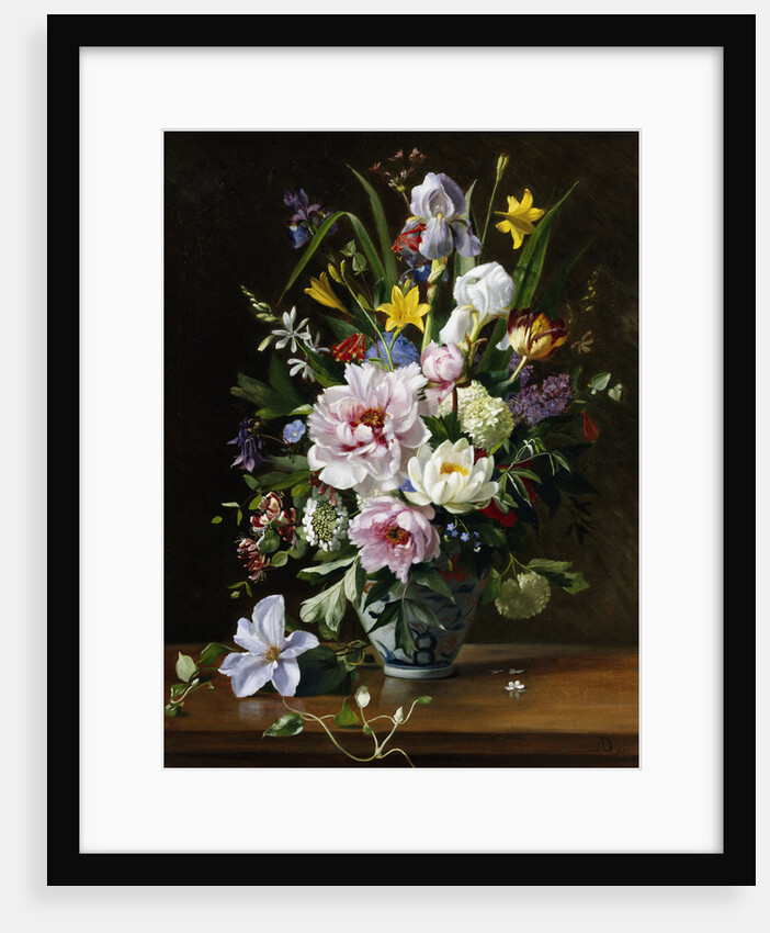 A Still Life with Clematis, Honeysuckle and Peonies by Augusta Dohlmann