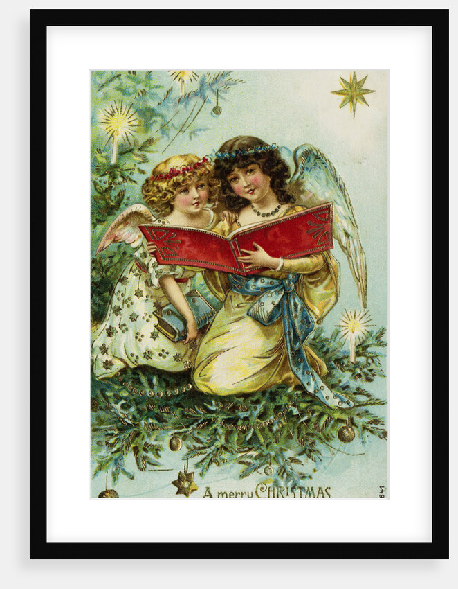 A Merry Christmas Postcard with Two Angels by Anonymous