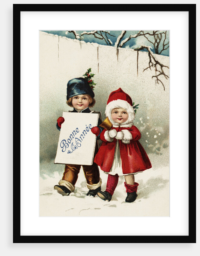 Bonne Annee Postcard with Two Children by Anonymous
