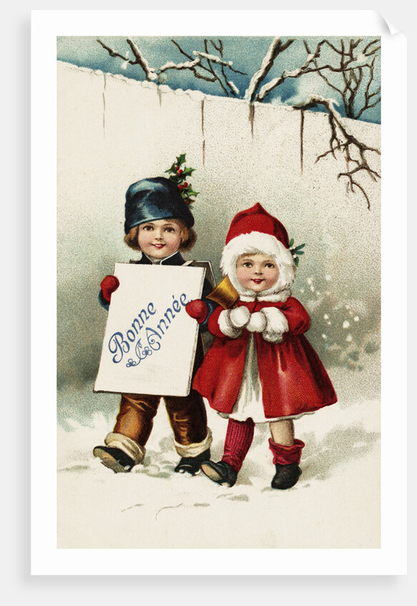 Bonne Annee Postcard with Two Children by Anonymous